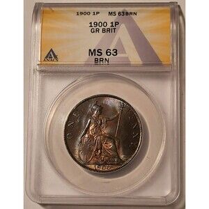 Great Britain Victoria 1900 Penny MS63 BN ANACS Nice Toning